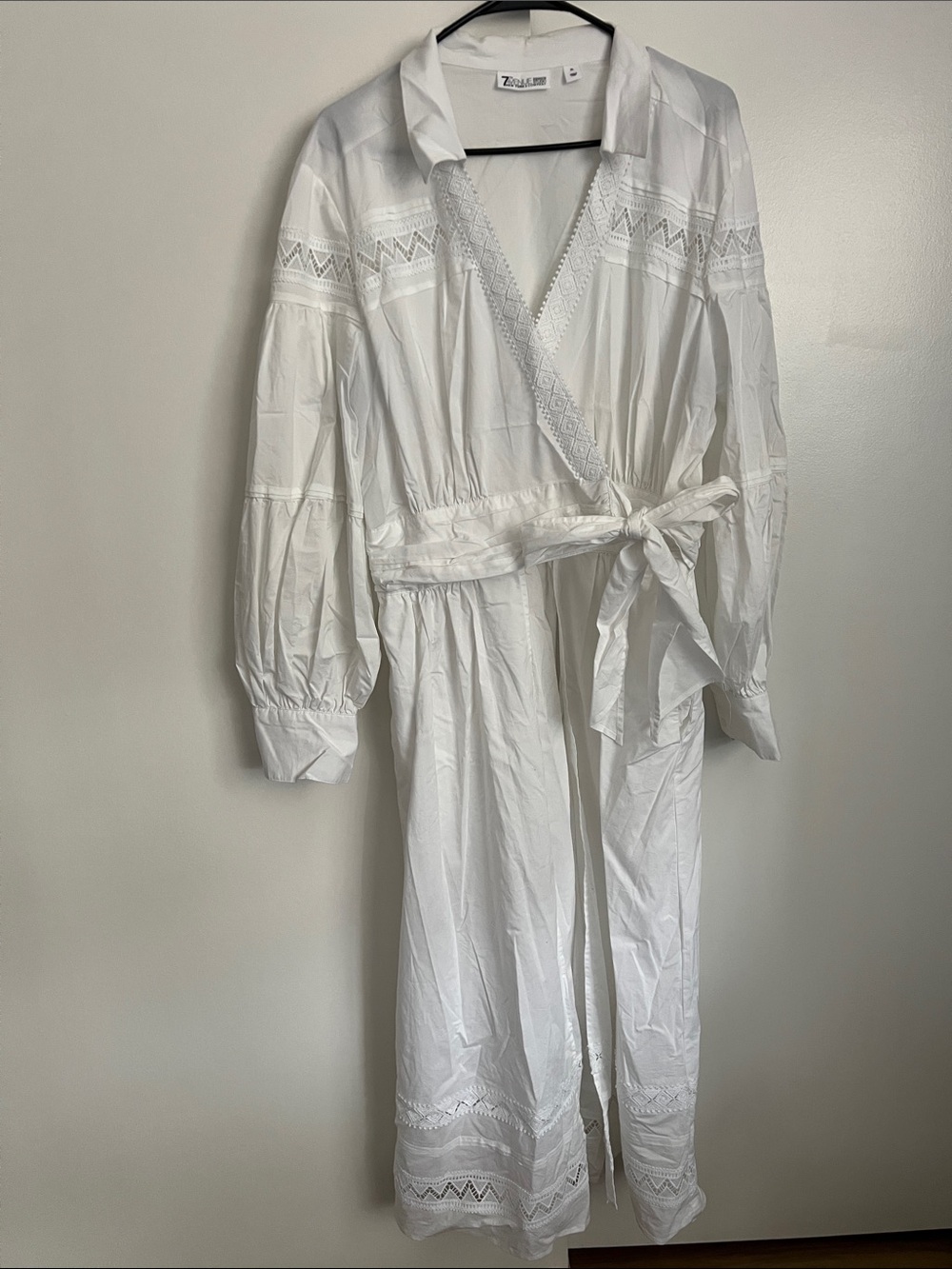 White Eyelet Wrap Long Shirt Dreas with Waist Tie